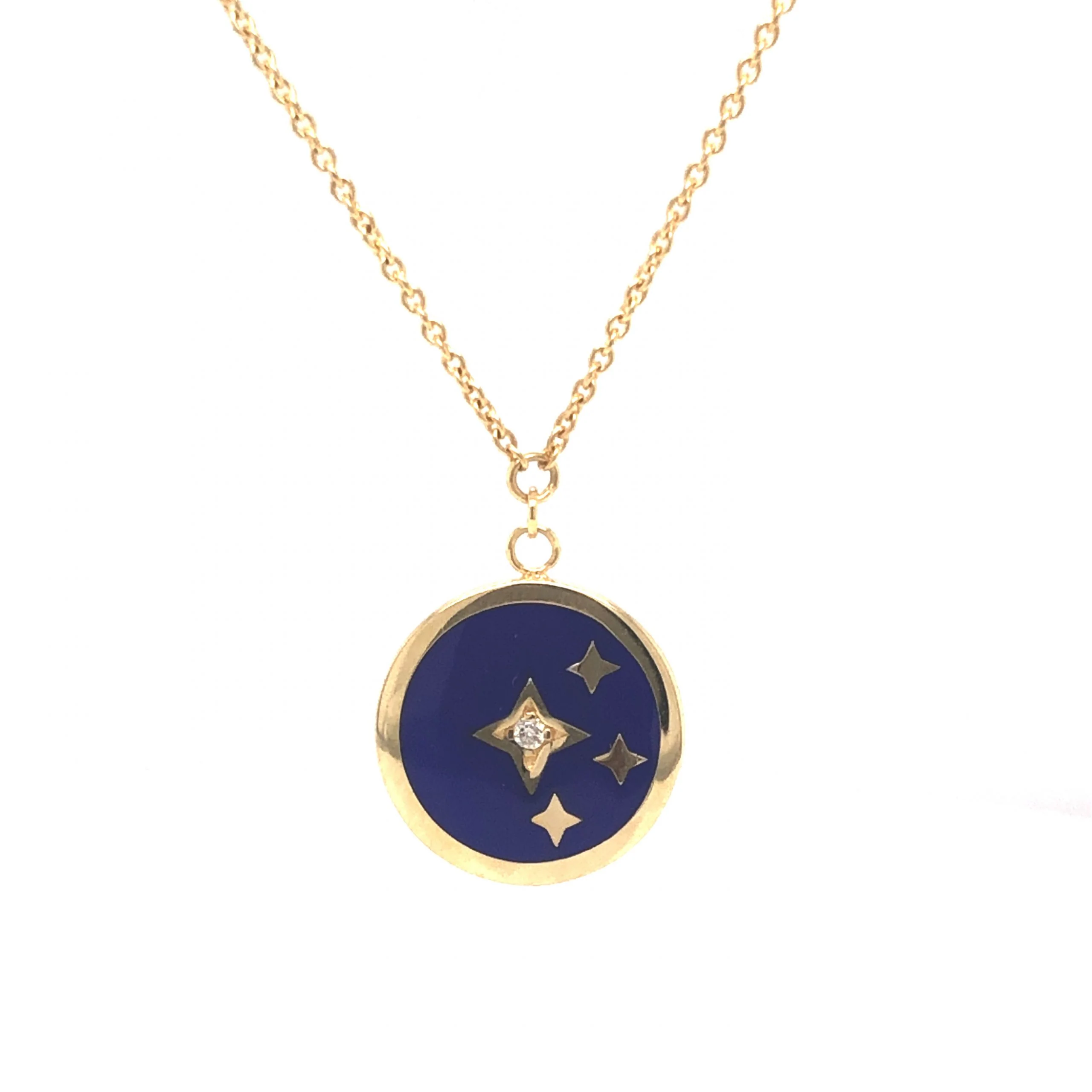 Enamel & Diamond Pendant Necklace in 14K Yellow Gold - Image 3