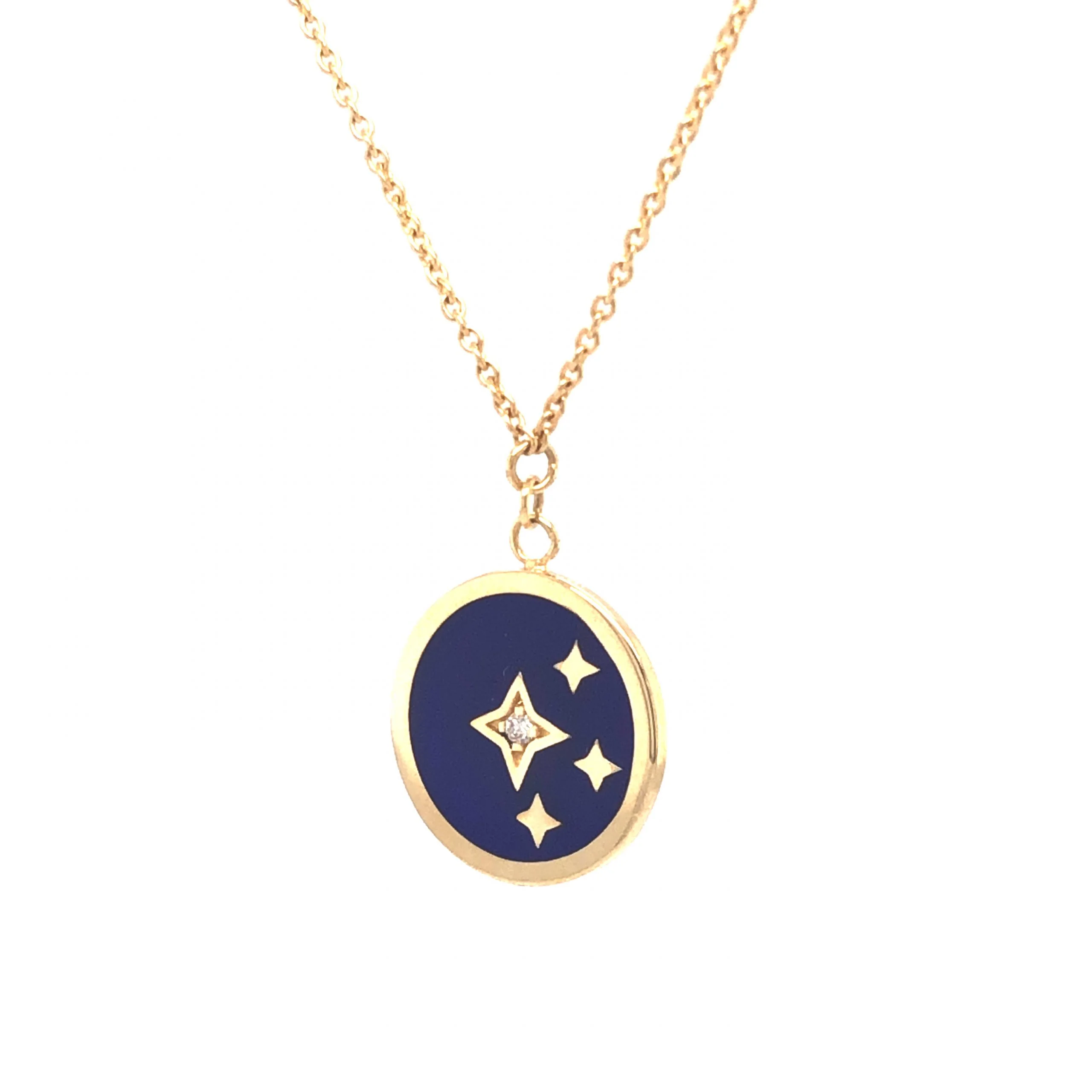 Enamel & Diamond Pendant Necklace in 14K Yellow Gold - Image 4
