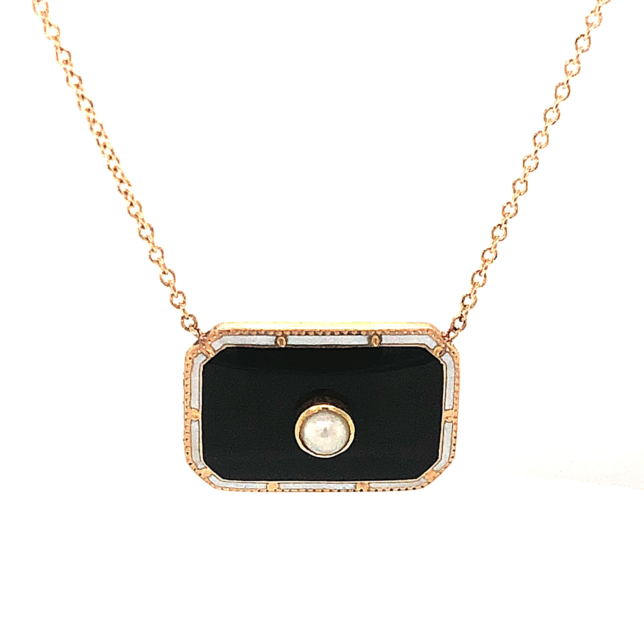 Enamel & Pearl Pendant Necklace in 14k Yellow Gold - Image 4