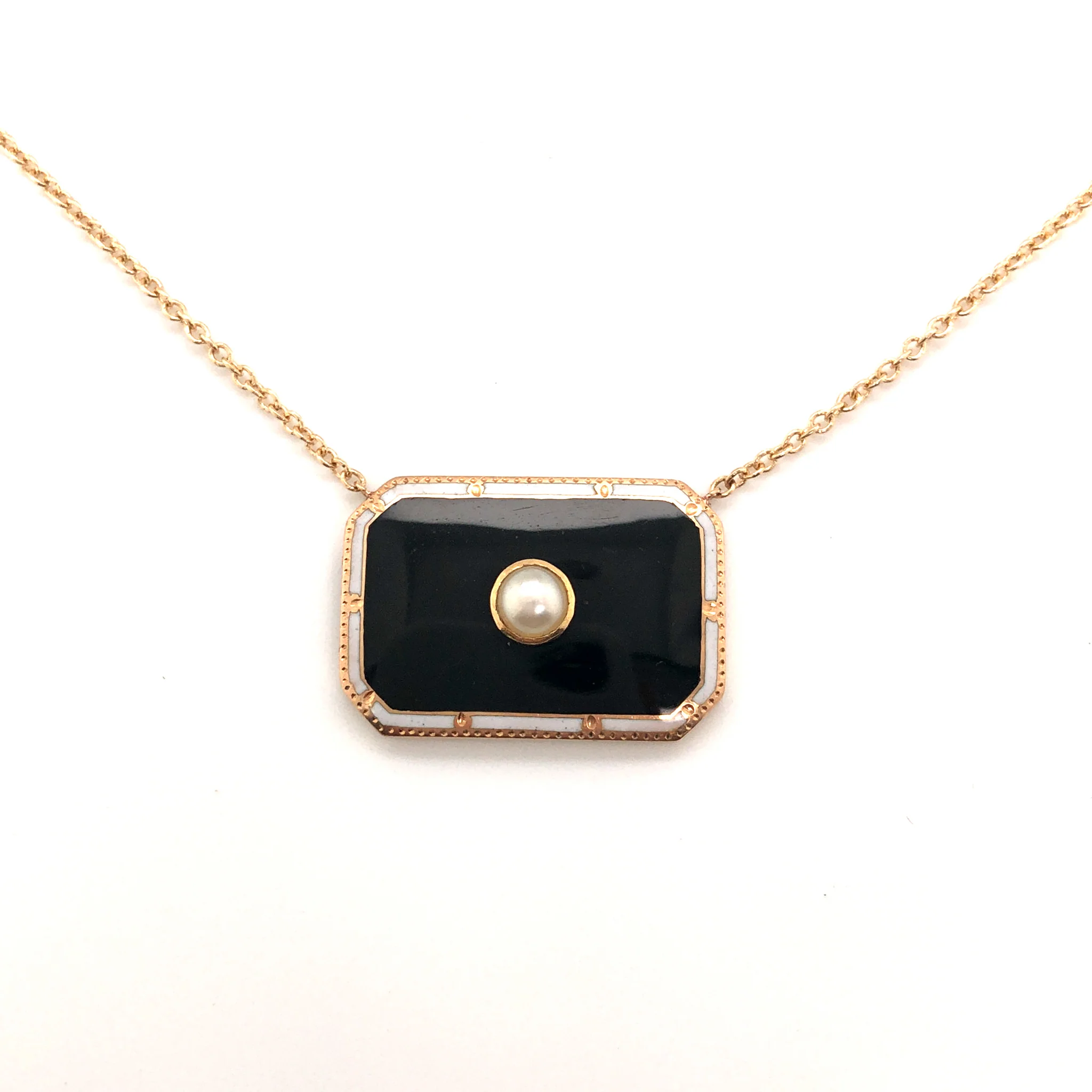 Enamel & Pearl Pendant Necklace in 14k Yellow Gold - Image 5