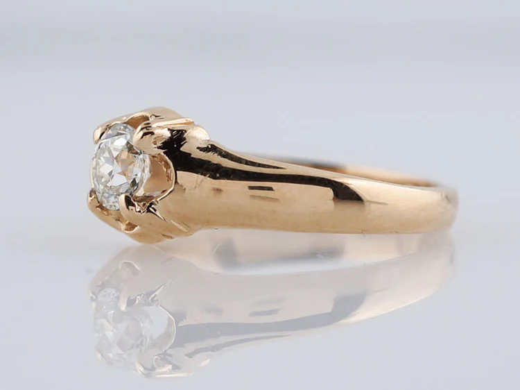 Engagement Ring 1917 Edwardian England .38ct Old European Cut Diamond in 14k Yellow Gold - Image 2