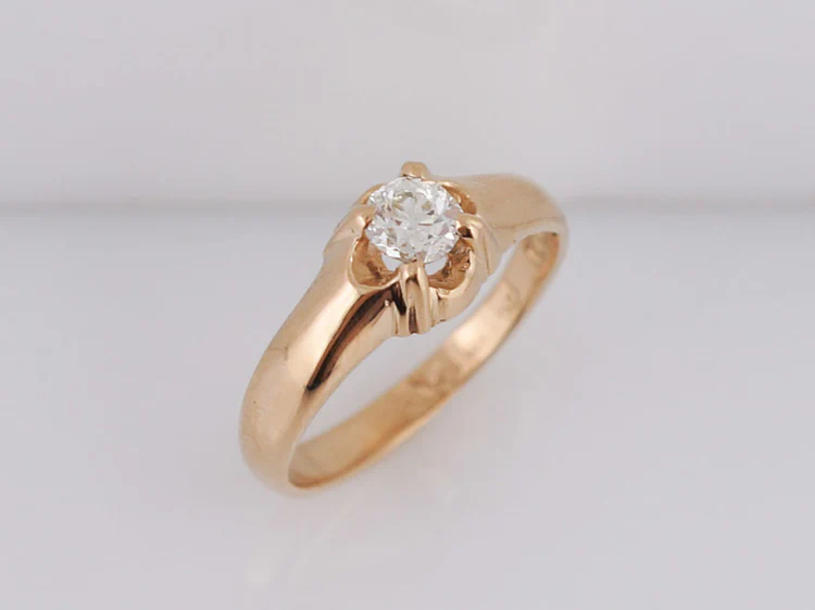 Engagement Ring 1917 Edwardian England .38ct Old European Cut Diamond in 14k Yellow Gold - Image 5