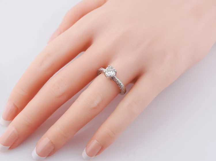 Engagement Ring Art Deco Inspired .63ct Transitional Cut Diamond in Platinum - Image 6