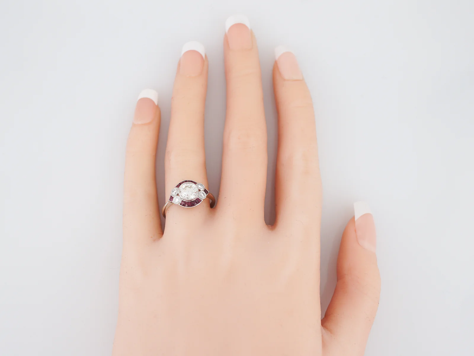 Engagement Ring Art Deco Inspired Modern 1.09 Round Brilliant Cut Diamond & Ruby in Platinum - Image 6