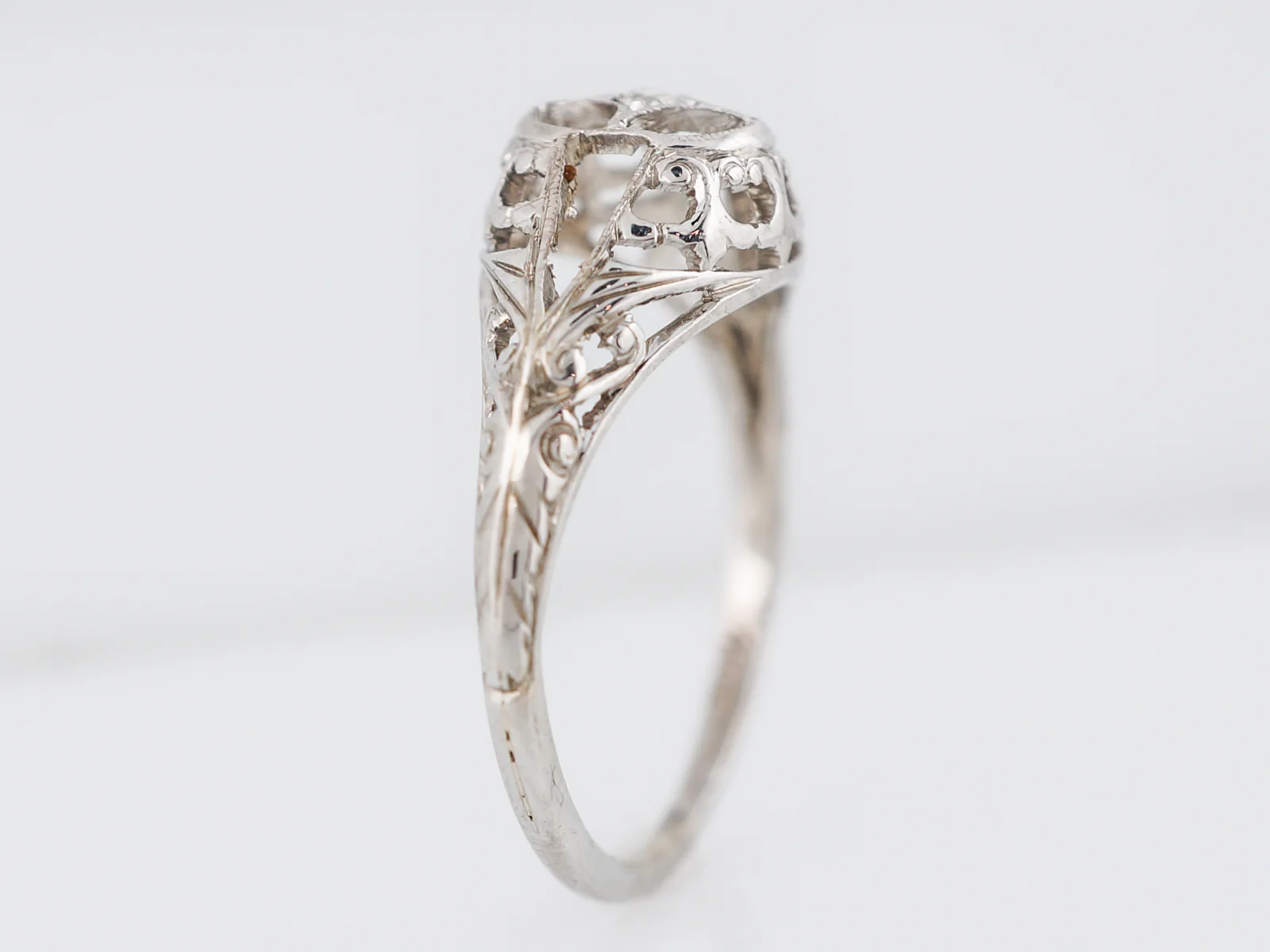 Antique Engagement Ring Art Deco .01 Old European Cut Diamond in 18K White Gold - Image 5