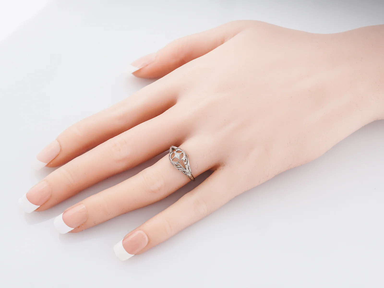 Antique Engagement Ring Art Deco .01 Old European Cut Diamond in 18K White Gold - Image 8