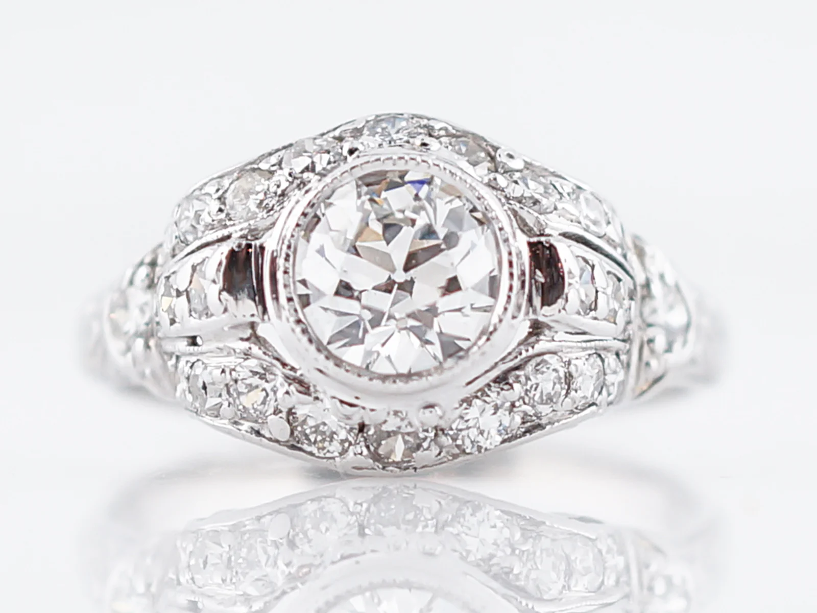 Antique Engagement Ring Art Deco .72 Old European Cut Diamond in 18k White Gold - Image 2