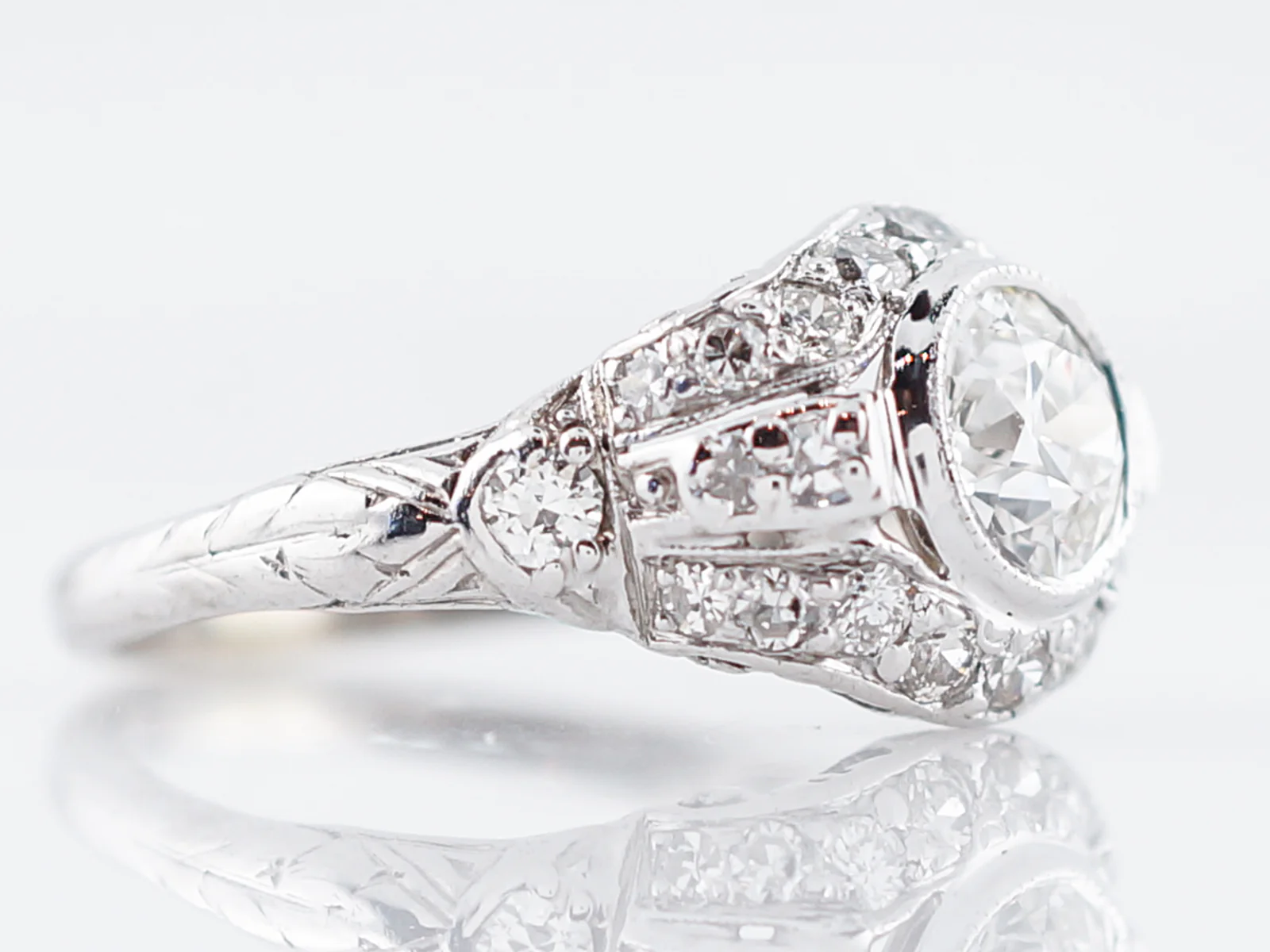 Antique Engagement Ring Art Deco .72 Old European Cut Diamond in 18k White Gold - Image 3