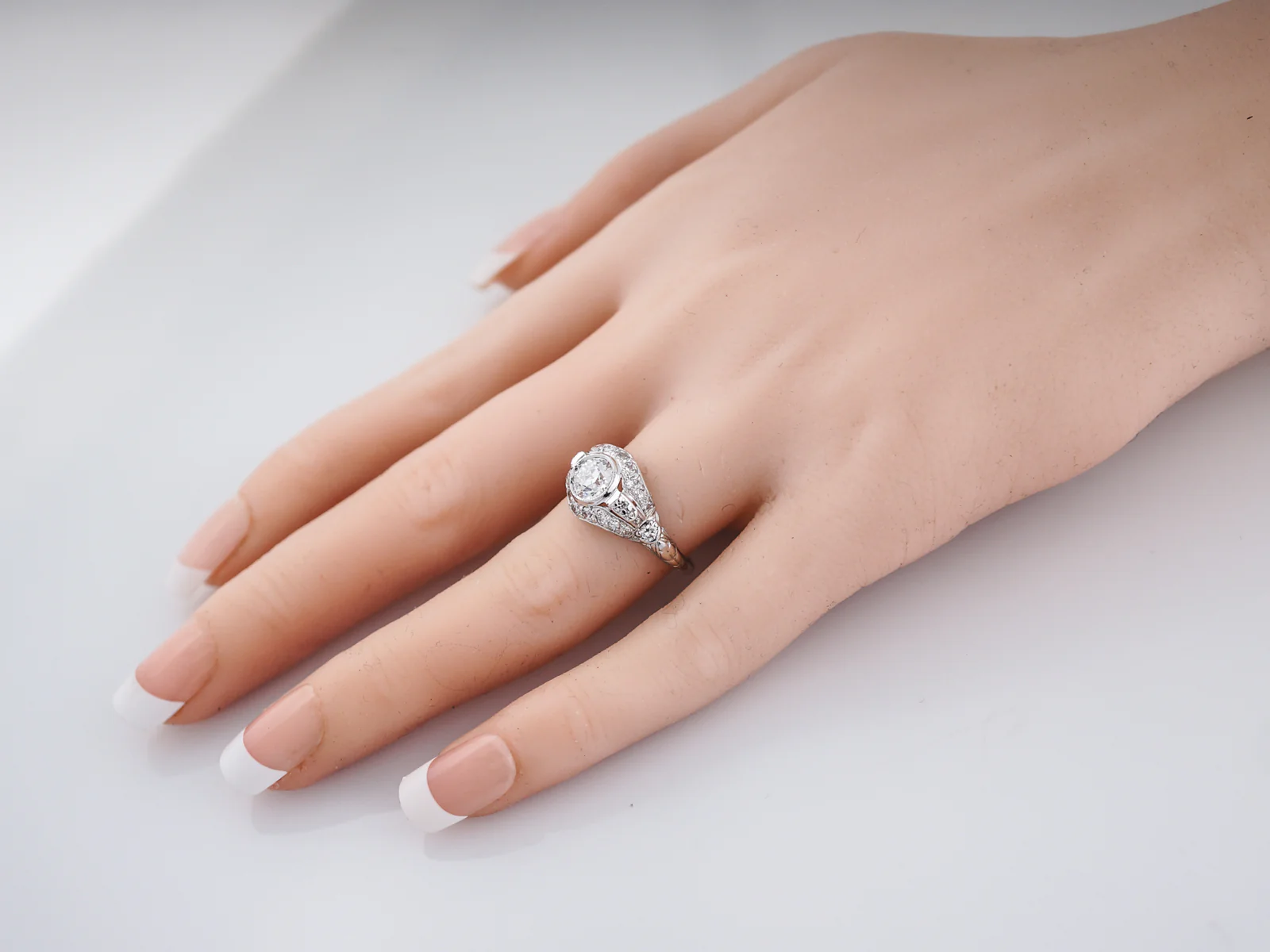 Antique Engagement Ring Art Deco .72 Old European Cut Diamond in 18k White Gold - Image 8