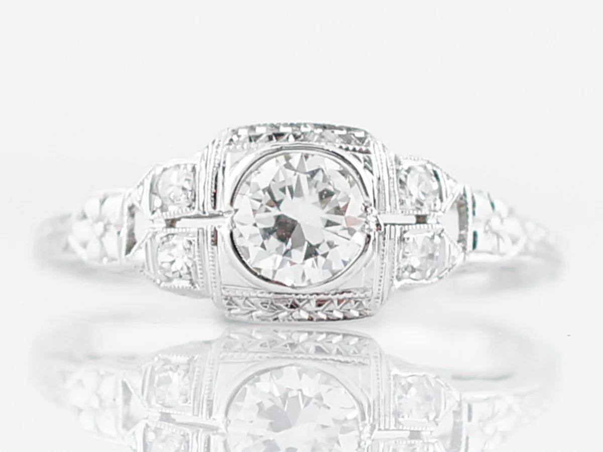 Vintage Engagement Ring Low Profile Bezel Set Diamond