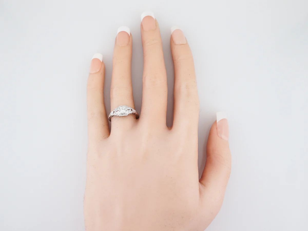 Vintage Engagement Ring Low Profile Bezel Set Diamond - Image 6