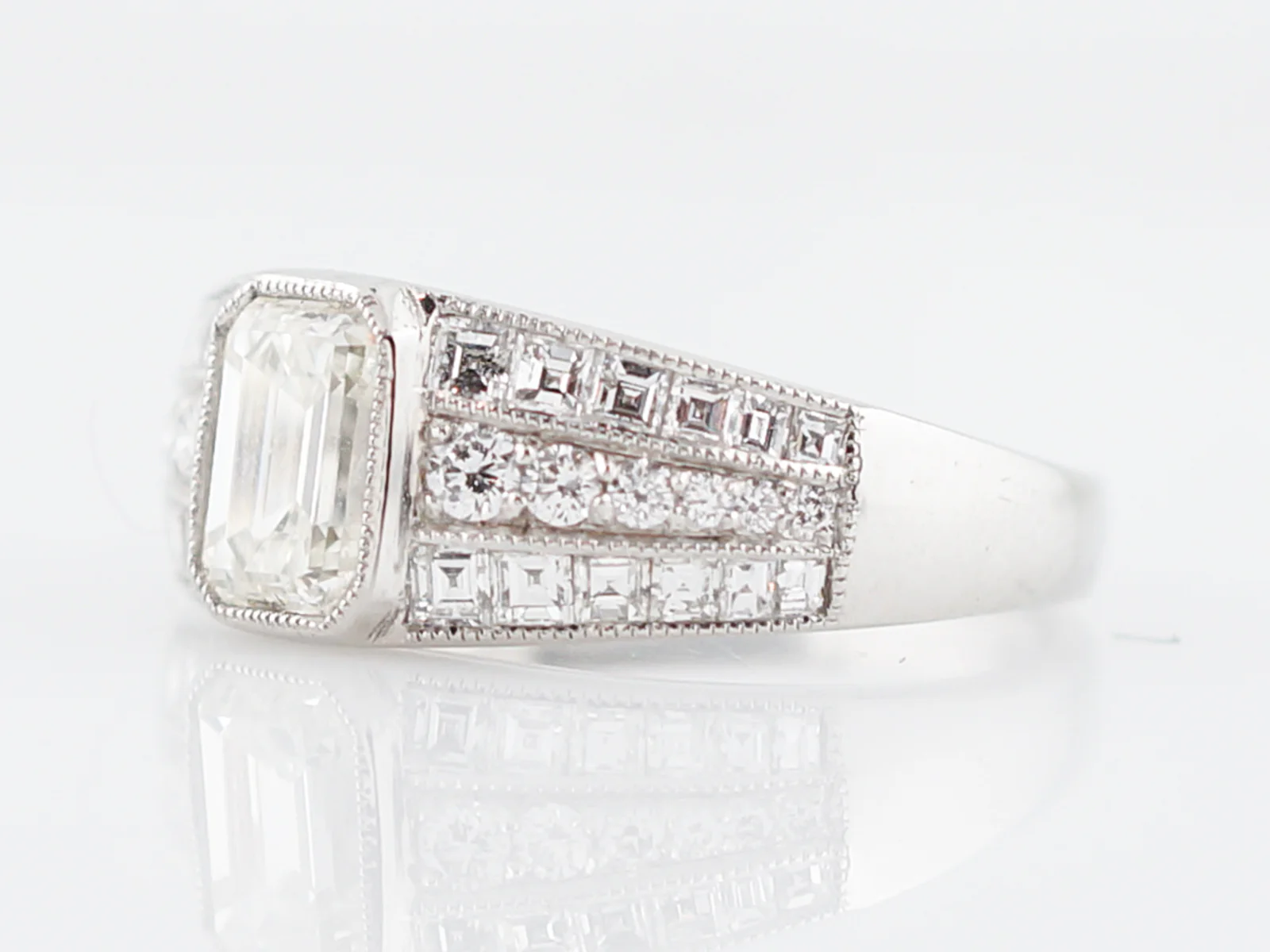 Engagement Ring Modern 1.00 Emerald Cut Diamond in Platinum - Image 2