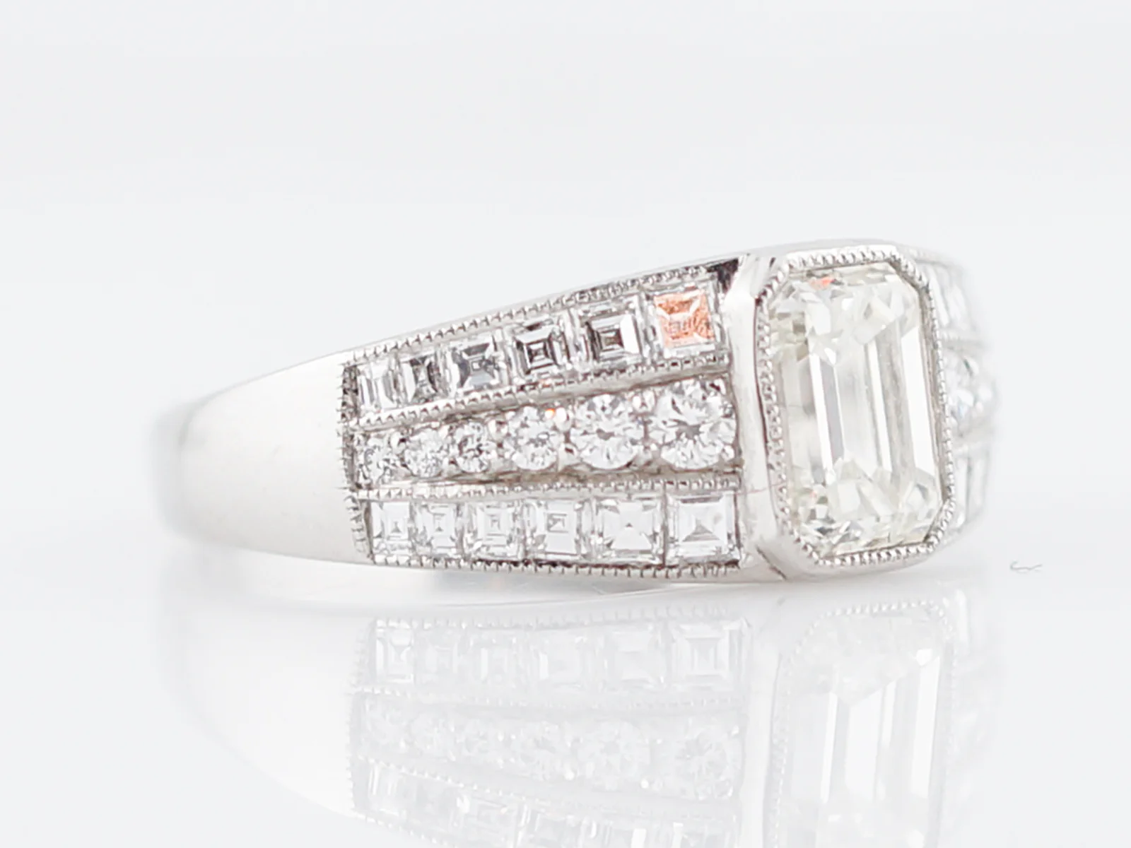 Engagement Ring Modern 1.00 Emerald Cut Diamond in Platinum - Image 3