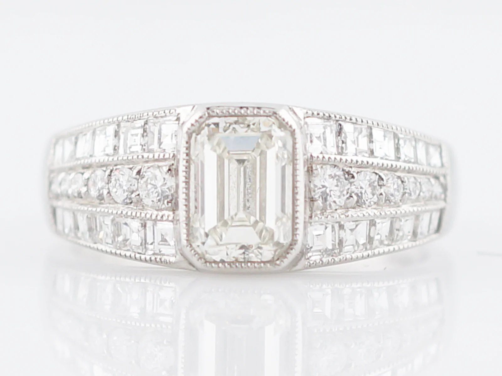 Engagement Ring Modern 1.00 Emerald Cut Diamond in Platinum - Image 2