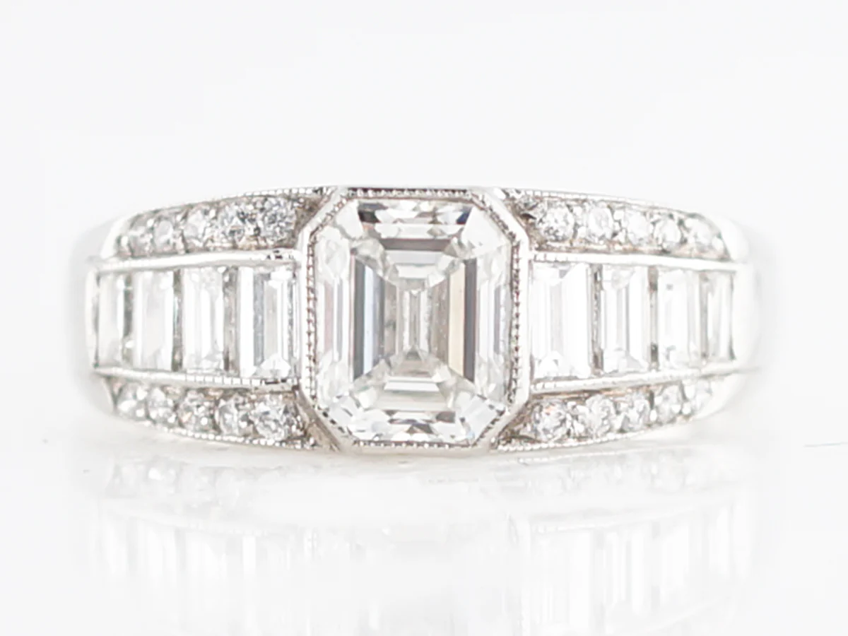 Engagement Ring Modern 1.05 Emerald Cut Diamond in Platinum