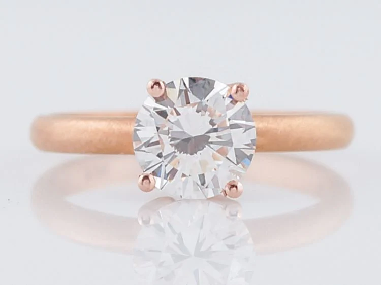 Engagement Ring Modern 1.09 Round Brilliant Cut Diamond in 14k Rose Gold