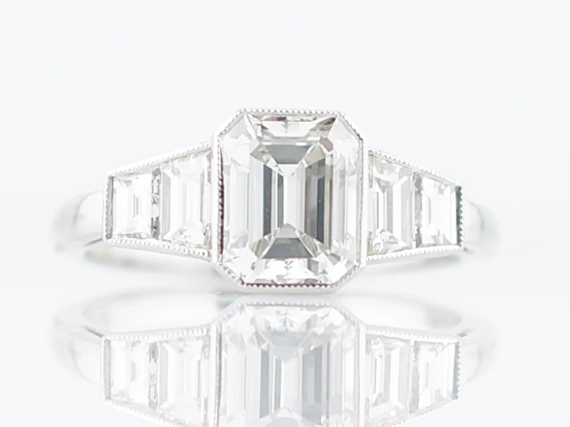 Engagement Ring Modern 1.42 Emerald Cut Diamond in Platinum - Image 2