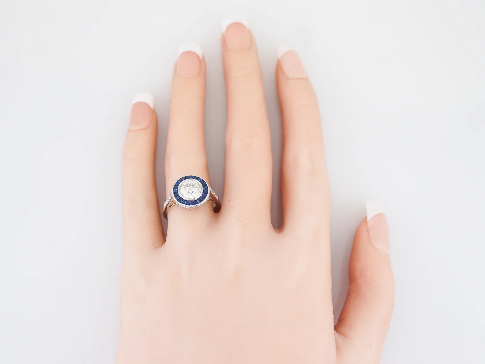 Engagement Ring Modern 1.50 Round Brilliant Cut Diamond & .66 French Cut Sapphires in Platinum - Image 7