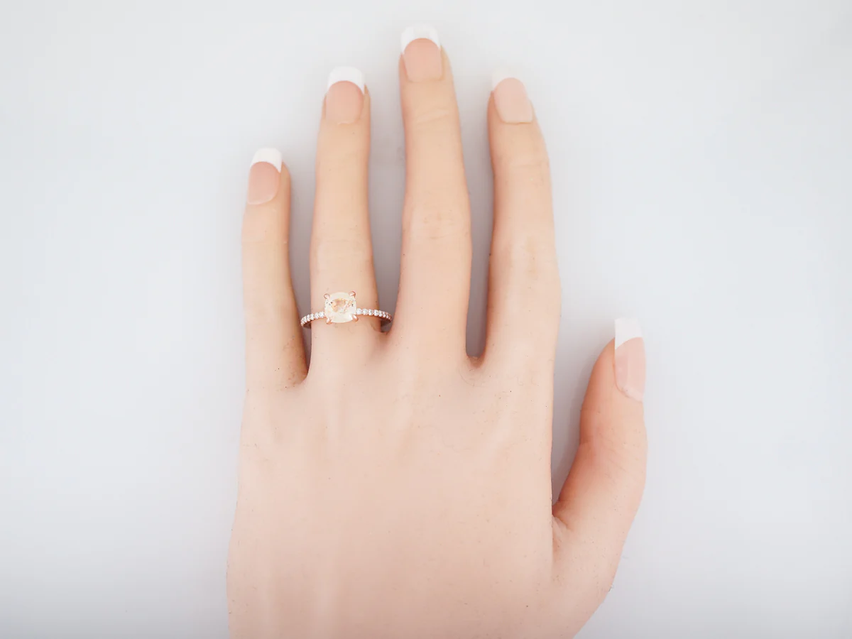 Engagement Ring Modern 2.16 Round Brilliant Cut Peach Sapphire in 14k Rose Gold - Image 7