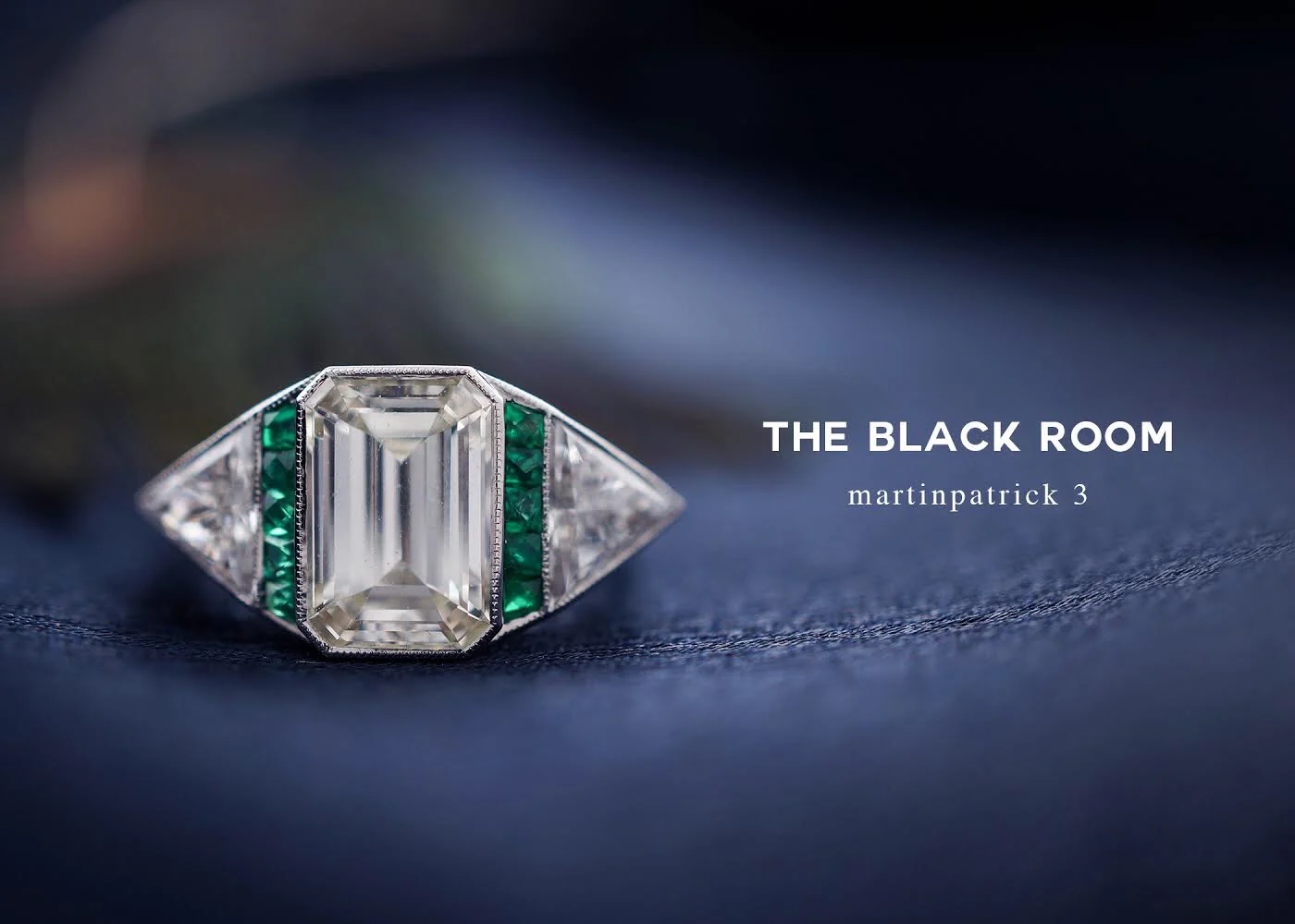 Engagement Ring Modern 2.51 Emerald Cut Diamond & .15 Emeralds in Platinum