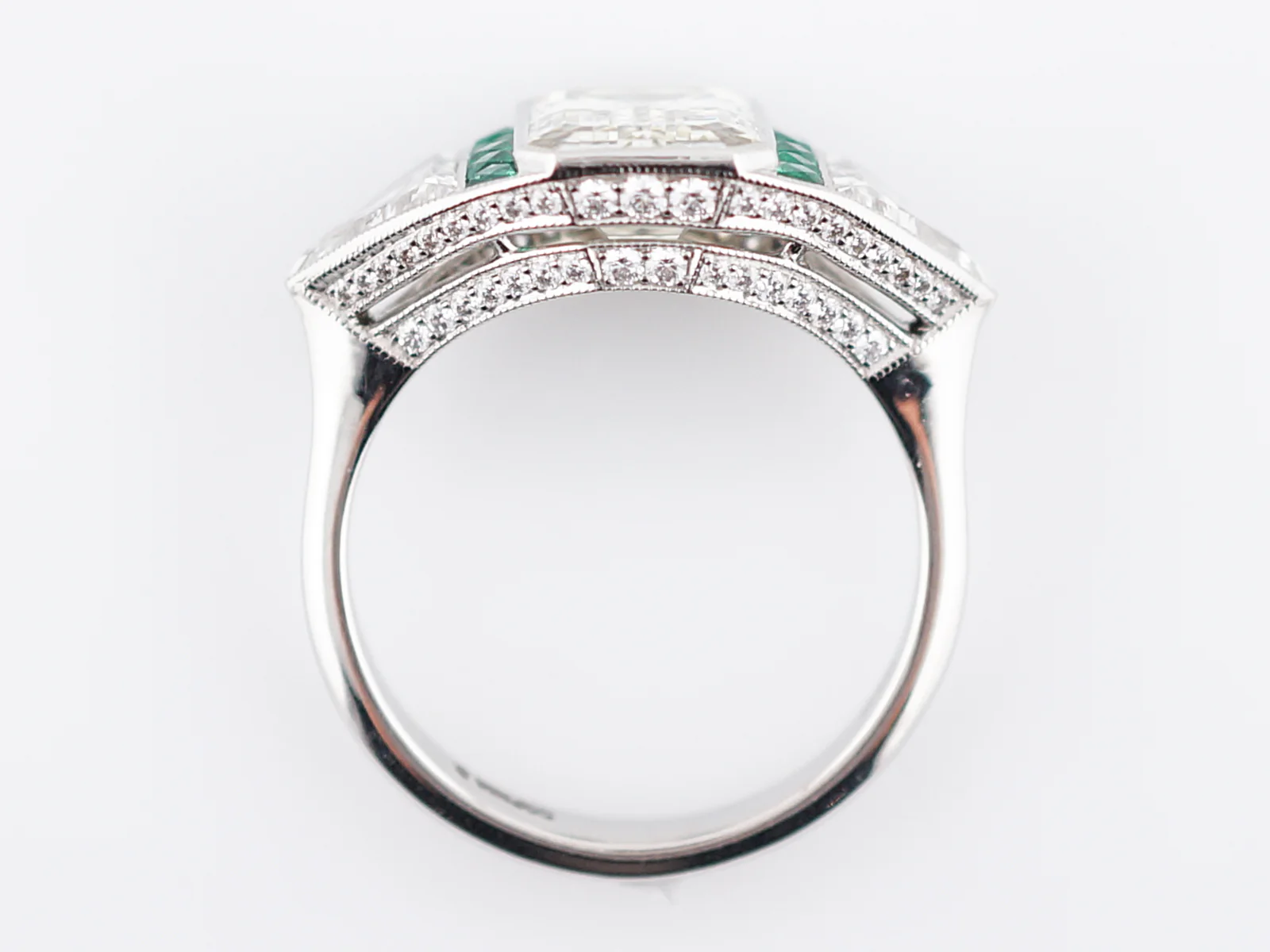 Engagement Ring Modern 2.51 Emerald Cut Diamond & .15 Emeralds in Platinum - Image 7