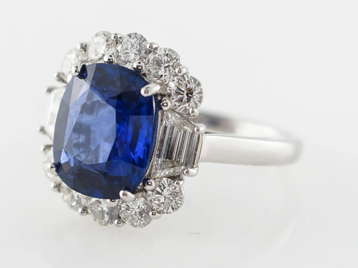 Engagement Ring Modern 5.40 Cushion Cut Sapphire in Platinum - Image 2