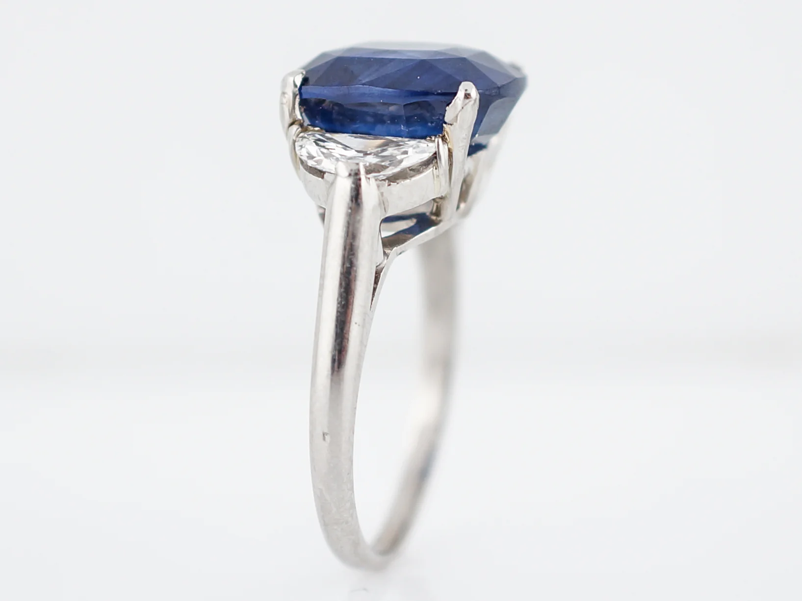 Engagement Ring Modern 6.40 Cushion Cut Sapphire & .60 Half Moon Cut Diamonds in Platinum - Image 5