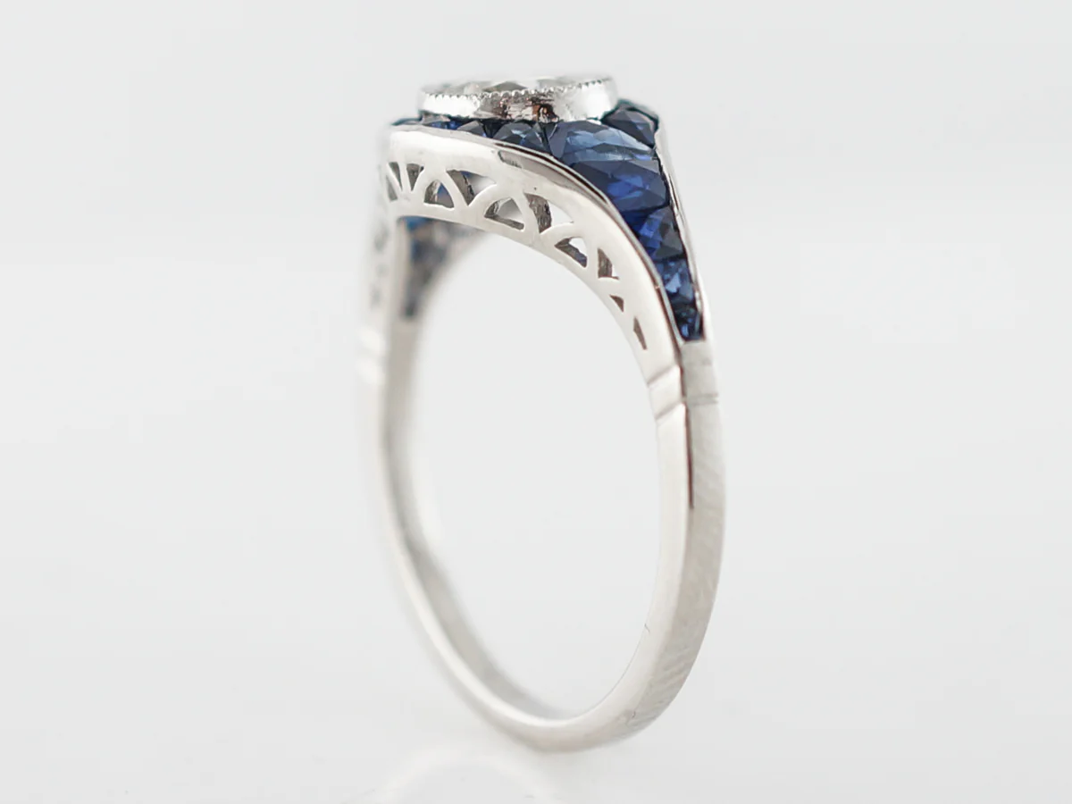 Engagement Ring Modern .63 Old European Cut Diamond & Sapphire in Platinum - Image 6