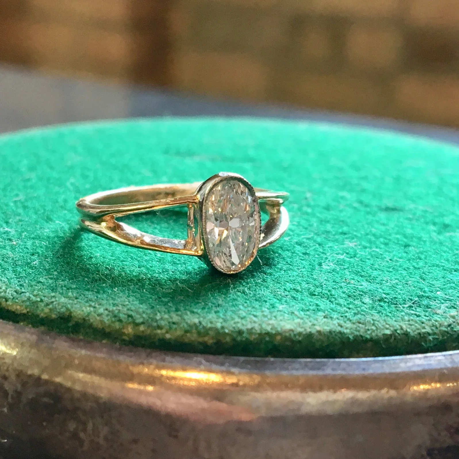 Engagement Ring Modern .63 Oval Cut Diamond in 14K Yellow Gold & Platinum