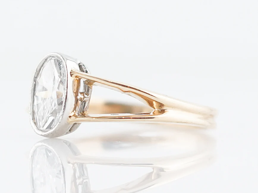 Engagement Ring Modern .63 Oval Cut Diamond in 14K Yellow Gold & Platinum - Image 3