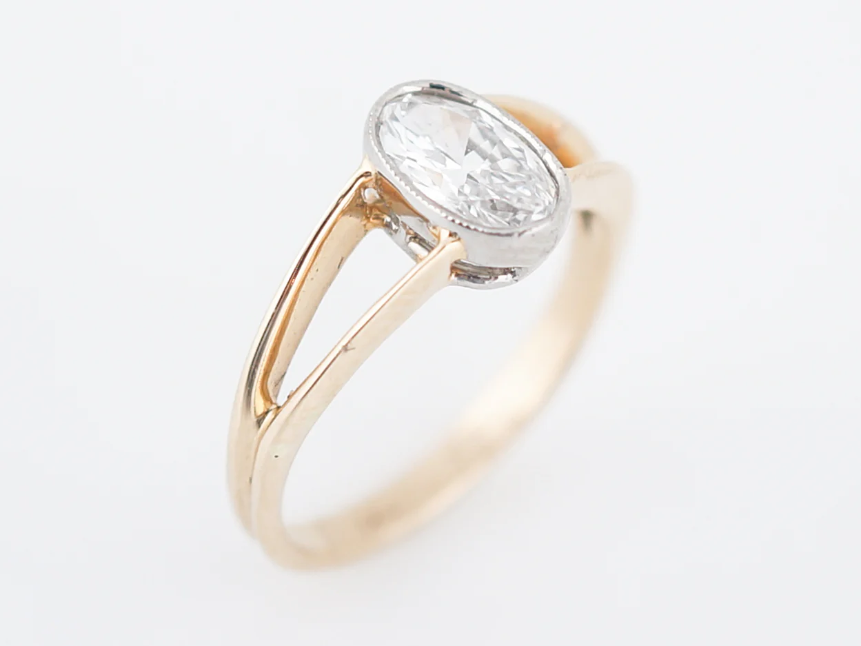 Engagement Ring Modern .63 Oval Cut Diamond in 14K Yellow Gold & Platinum - Image 5