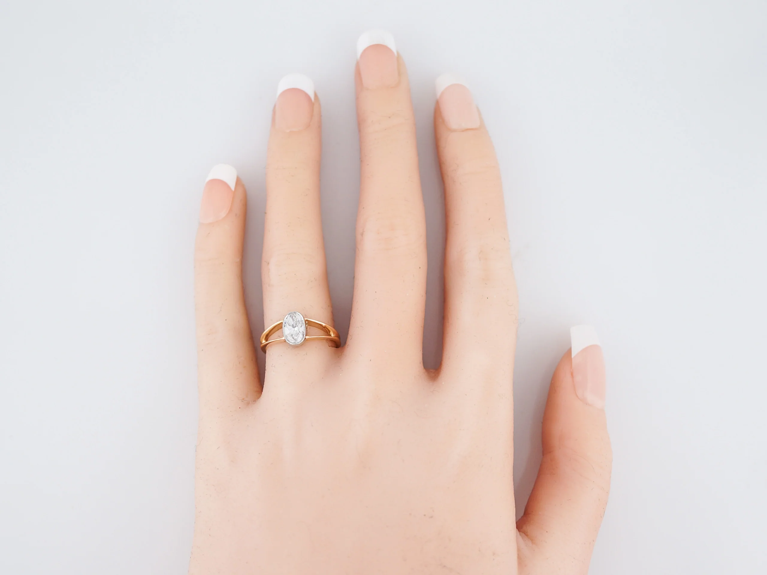 Engagement Ring Modern .63 Oval Cut Diamond in 14K Yellow Gold & Platinum - Image 7