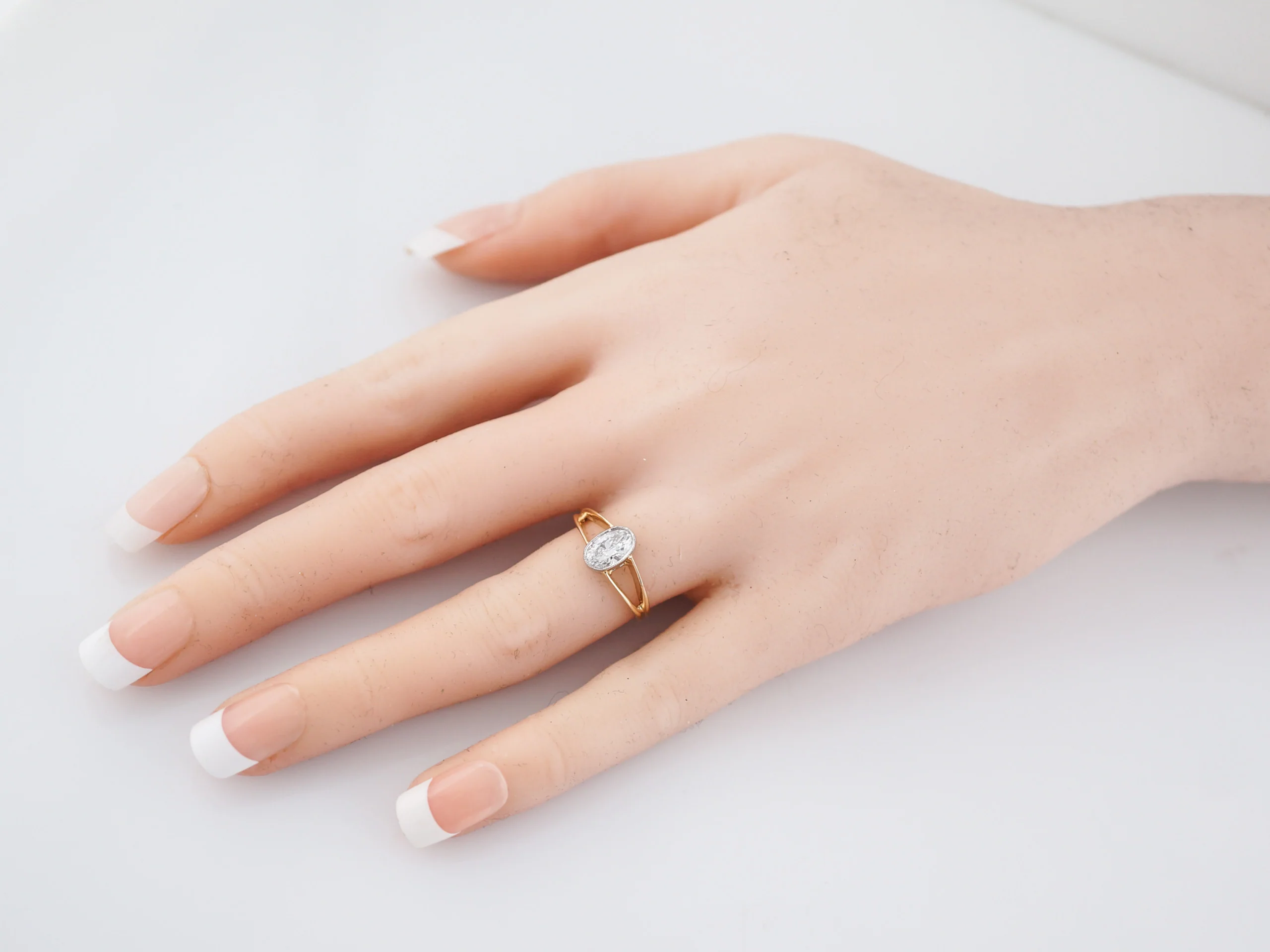 Engagement Ring Modern .63 Oval Cut Diamond in 14K Yellow Gold & Platinum - Image 8