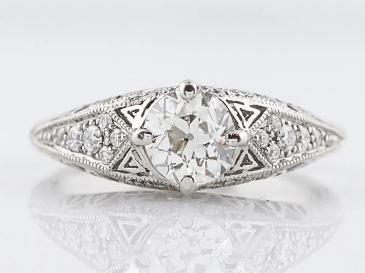 Engagement Ring Modern .68 Old European Cut Diamond in Platinum