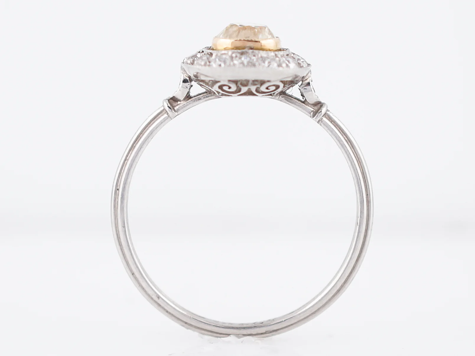 Engagement Ring Modern .72 Old Mine Cushion Cut Diamond in Platinum & 14k Rose Gold - Image 6
