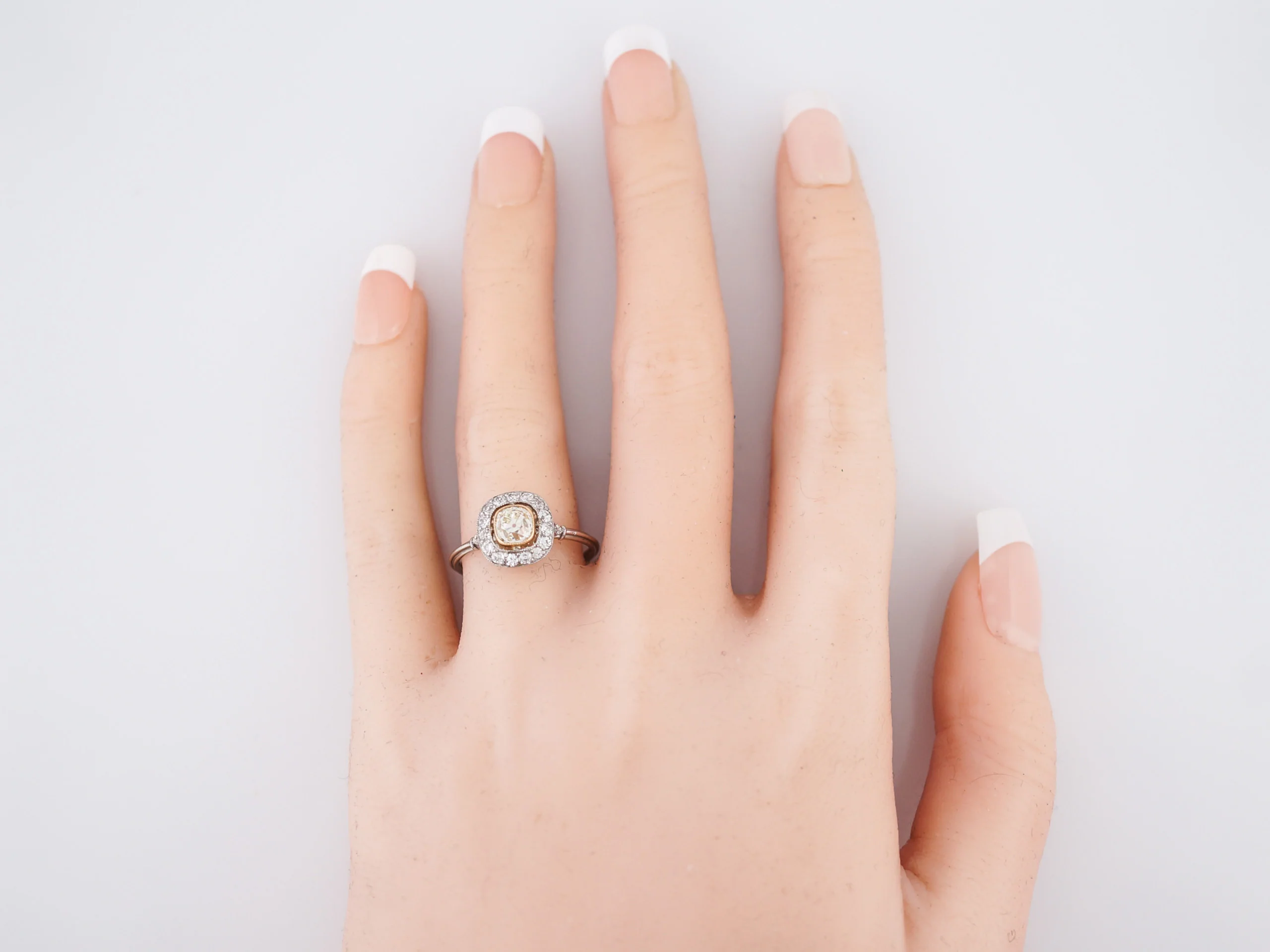 Engagement Ring Modern .72 Old Mine Cushion Cut Diamond in Platinum & 14k Rose Gold - Image 6
