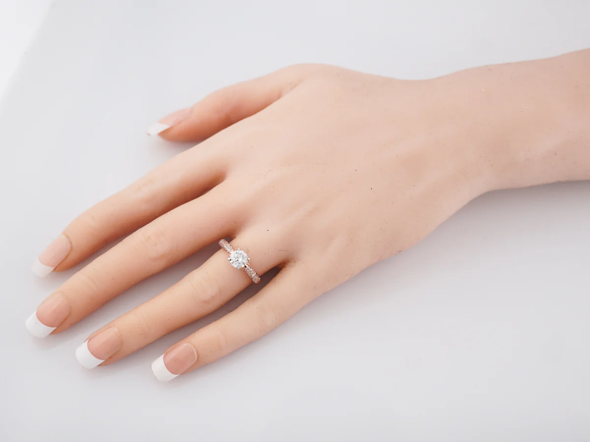 Engagement Ring Modern .74 Old European Cut Diamond in 14k Rose & White Gold - Image 8