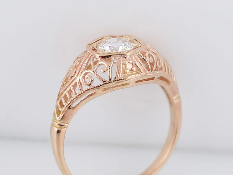 Engagement Ring Modern Antique Style .45ct Round Brilliant Diamond in 14k Rose Gold - Image 2