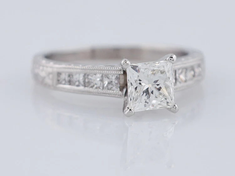 Engagement Ring Modern Art Deco Inspired .82ct Princess Cut Diamond in Platinum - Image 2