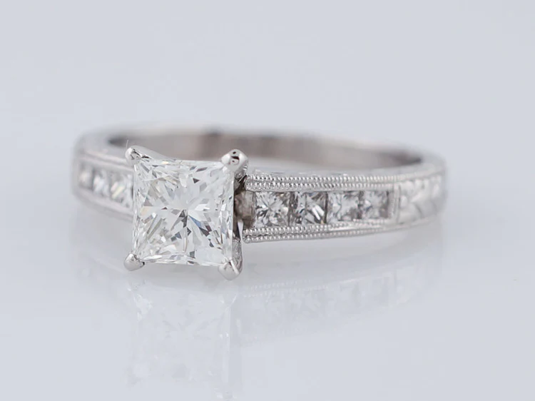 Engagement Ring Modern Art Deco Inspired .82ct Princess Cut Diamond in Platinum - Image 3