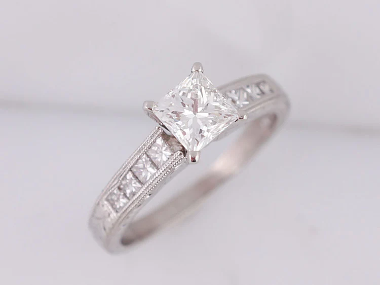 Engagement Ring Modern Art Deco Inspired .82ct Princess Cut Diamond in Platinum - Image 4