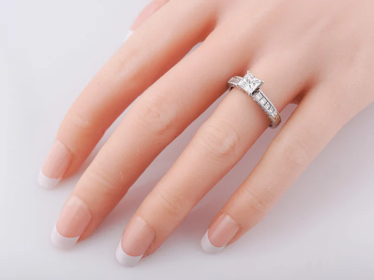 Engagement Ring Modern Art Deco Inspired .82ct Princess Cut Diamond in Platinum - Image 7
