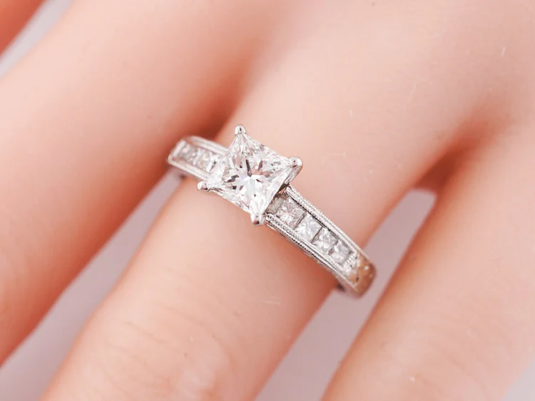 Engagement Ring Modern Art Deco Inspired .82ct Princess Cut Diamond in Platinum - Image 9