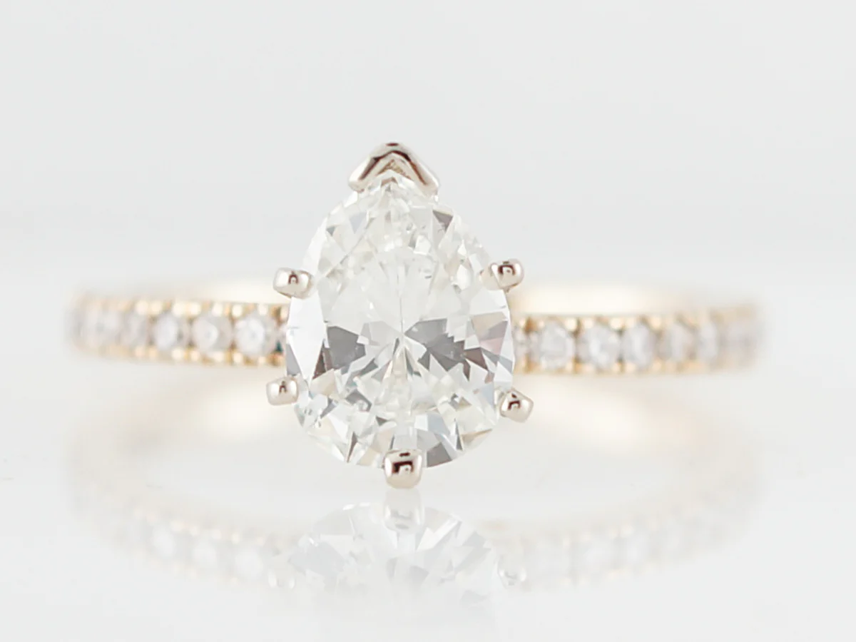 Engagement Ring Modern GIA 1.17 Pear Cut Diamond in 14k Yellow Gold