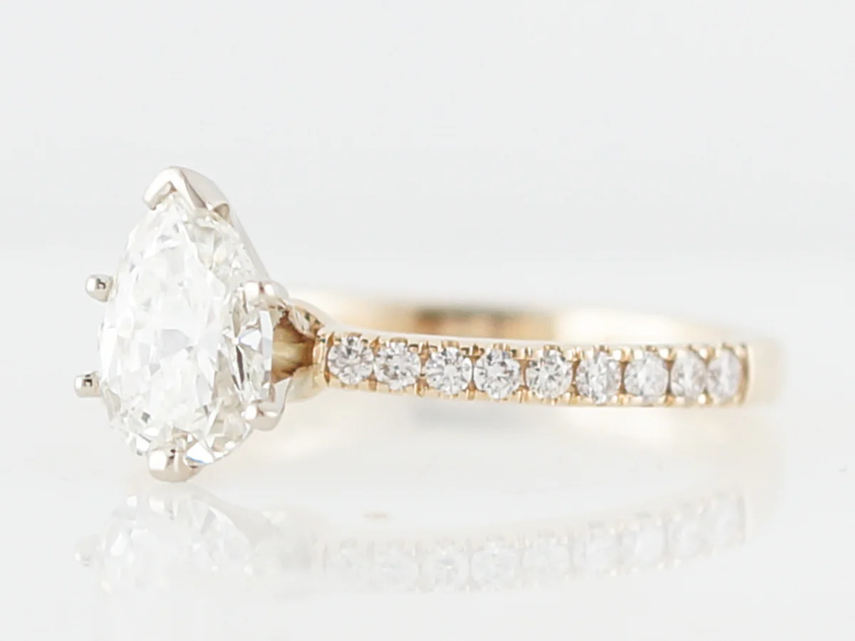Engagement Ring Modern GIA 1.17 Pear Cut Diamond in 14k Yellow Gold - Image 2