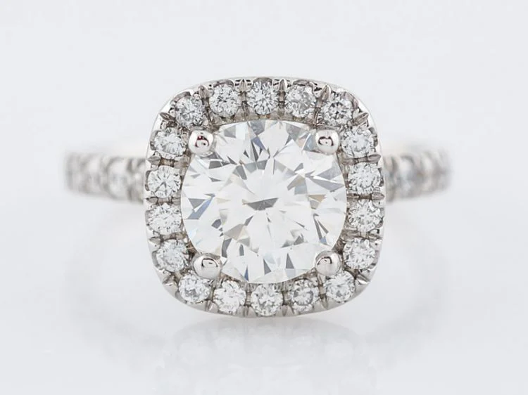 Engagement Ring Modern GIA 1.42 Round Brilliant Cut Diamond in 14k White Gold