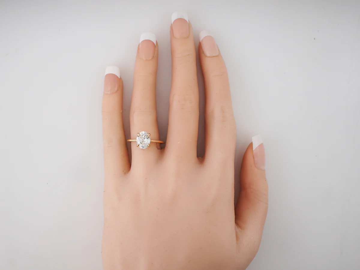 Engagement Ring Modern GIA 2.02 Oval Cut Diamond in 14k Yellow Gold - Image 6
