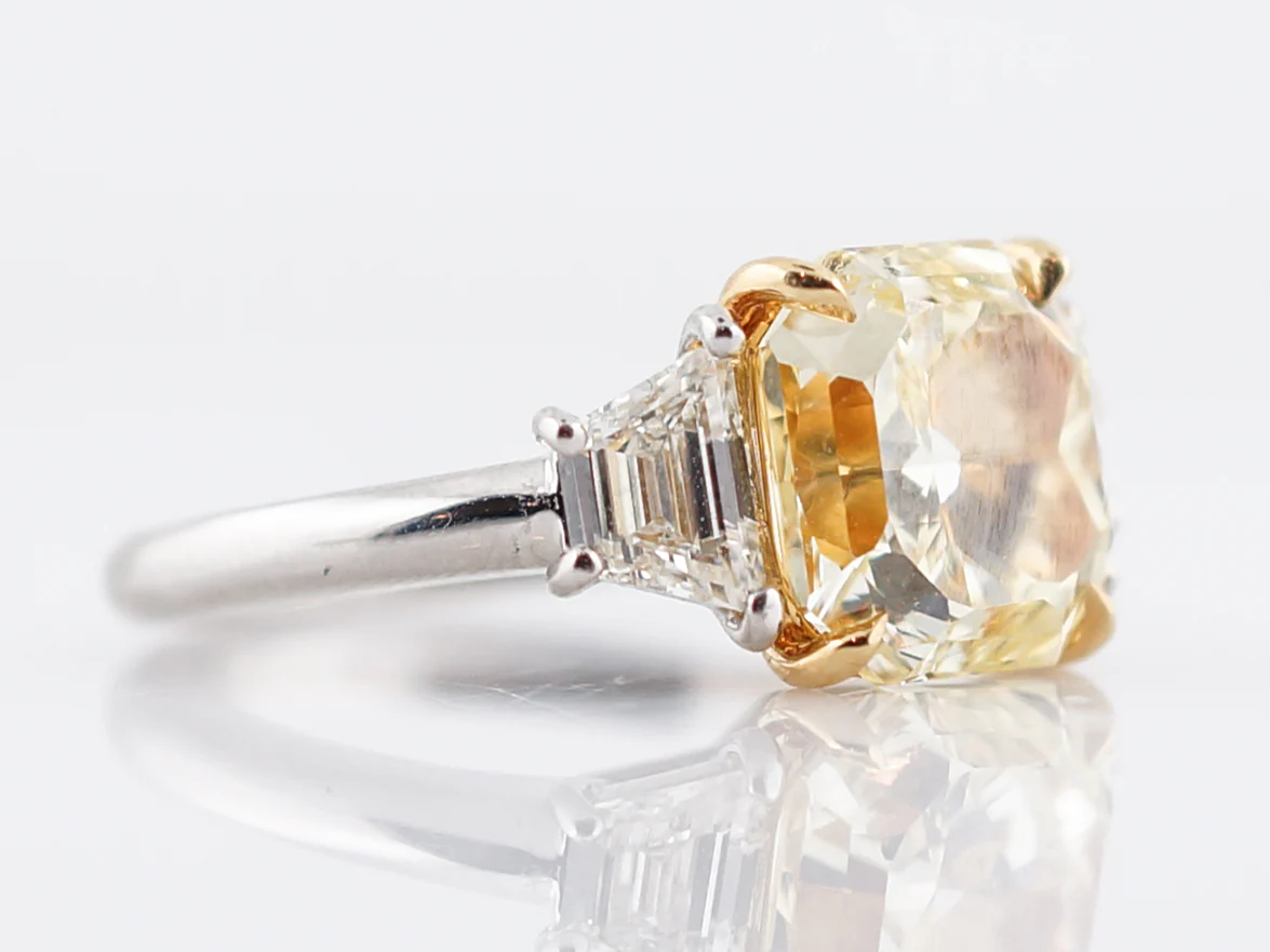 Engagement Ring Modern GIA 4.13 Modified Brilliant Cut Fancy Intense Yellow Diamond in Platinum - Image 3