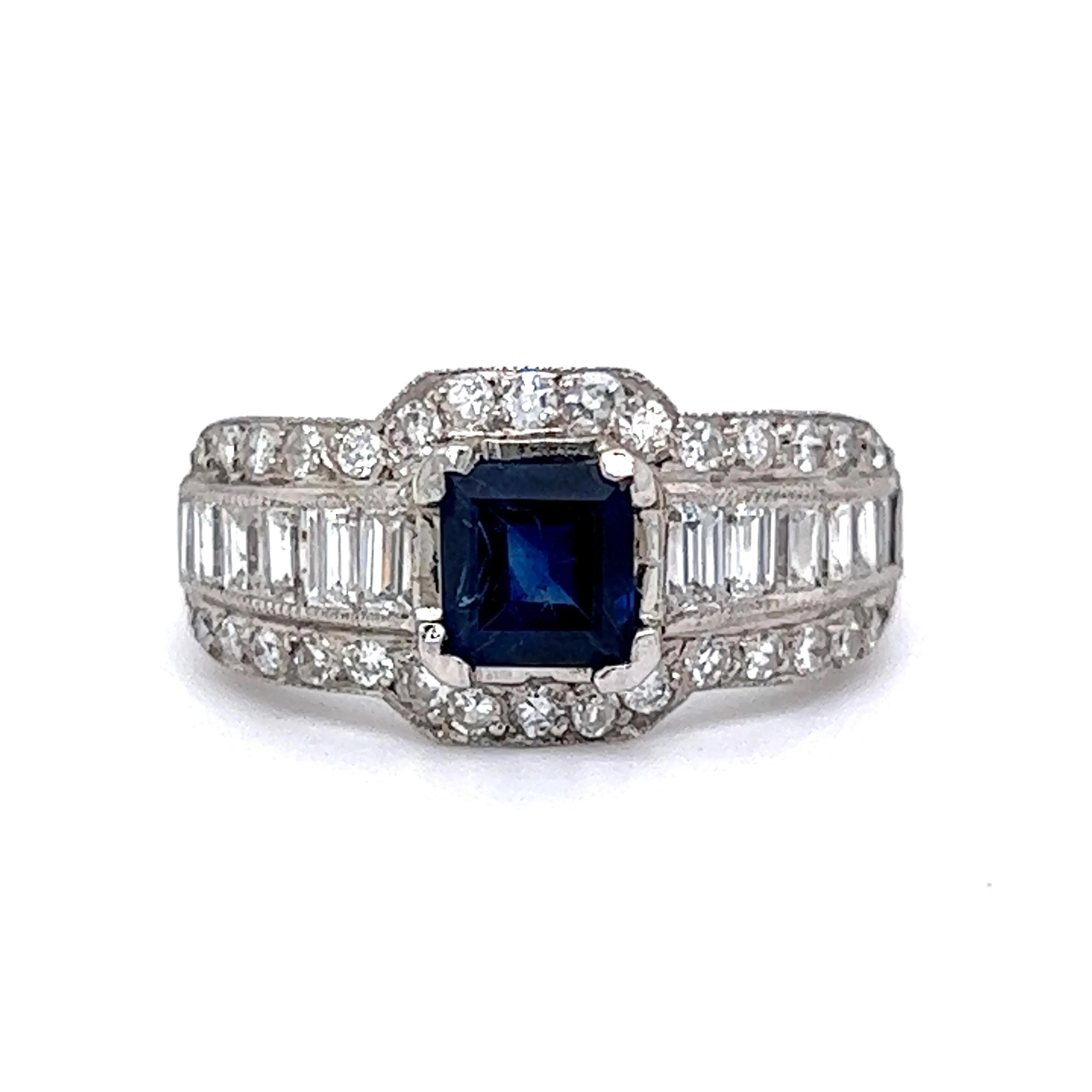 Engagement Ring Modern .85 Square Cut Sapphire in Platinum