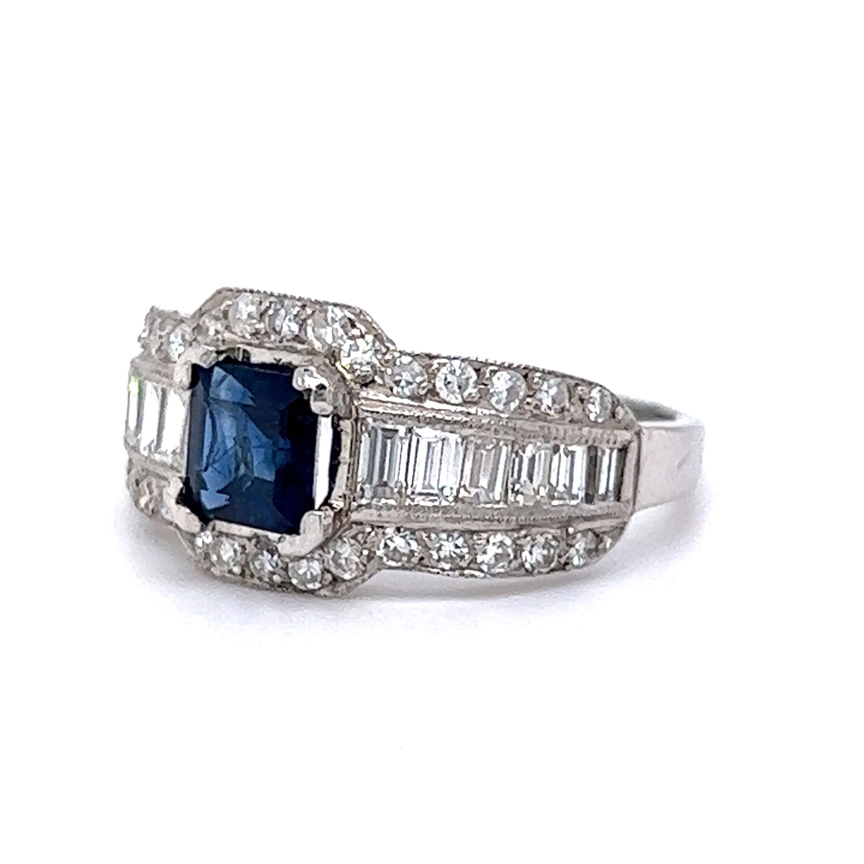 Engagement Ring Modern .85 Square Cut Sapphire in Platinum - Image 2